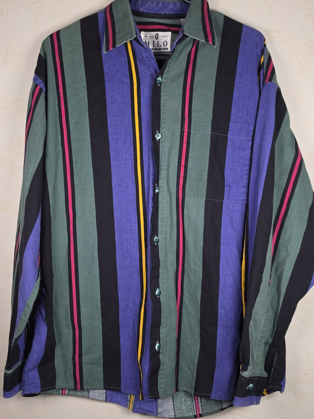 90s Striped Colorblock Mens Long Sleeve Button Up Vintage Mens Medium